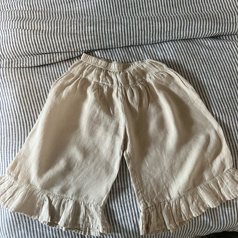 Cream Casual Ruffle Hem Bottoms